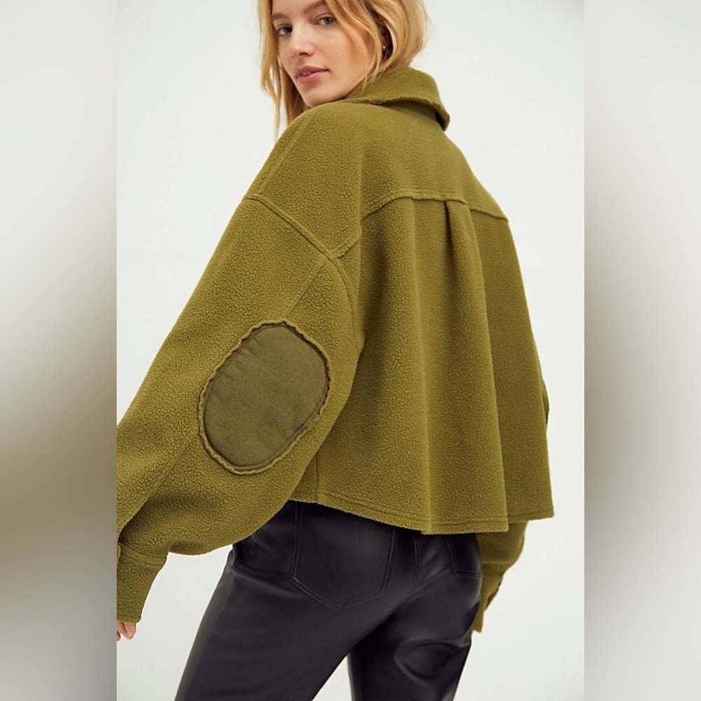 Free People Olive Green Button Up Fleece James Jacket Size L - Picture 9 of 16